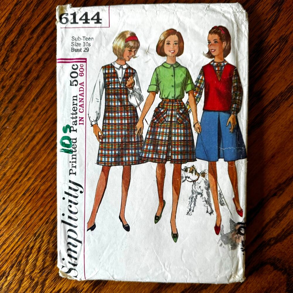 Vintage 1960s Simplicity 6144 Sewing Pattern Size XS Jumper Top Skirt COMPLETE